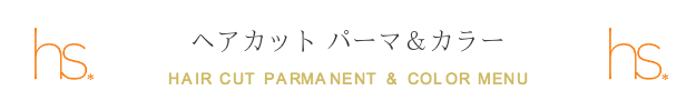 カット、ヘアカラー、パーマのメニューです。
